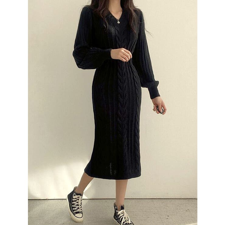 L.G.B . ルグランブルー　ノースリーブ黒ニットワンピース オードリールックエアリーワンピース・長袖｜JENNE(ジェンヌ)公式通販