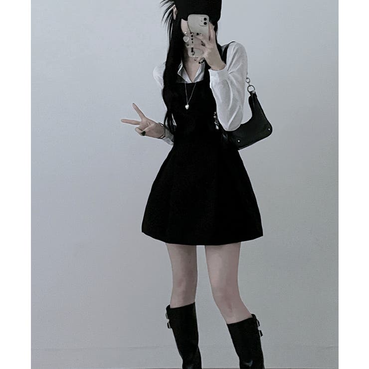 エプロン風ミニワンピース[品番：KH000015302]｜VIVID LADY
