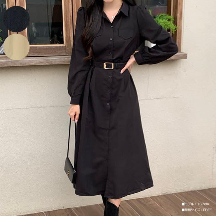 春 オフィスカジュアルシャツワンピース 長袖[品番：KH000014464