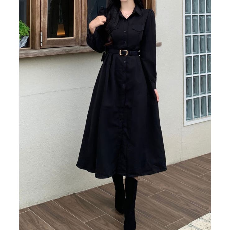 春 オフィスカジュアルシャツワンピース 長袖[品番：KH000014464