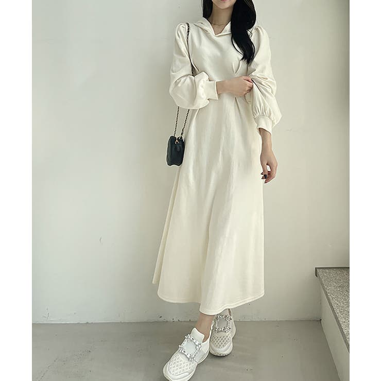 春フードロングワンピース パーカーワンピース レディース[品番
