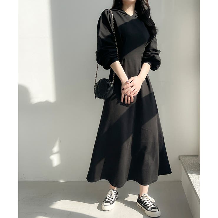 春フードロングワンピース パーカーワンピース レディース[品番