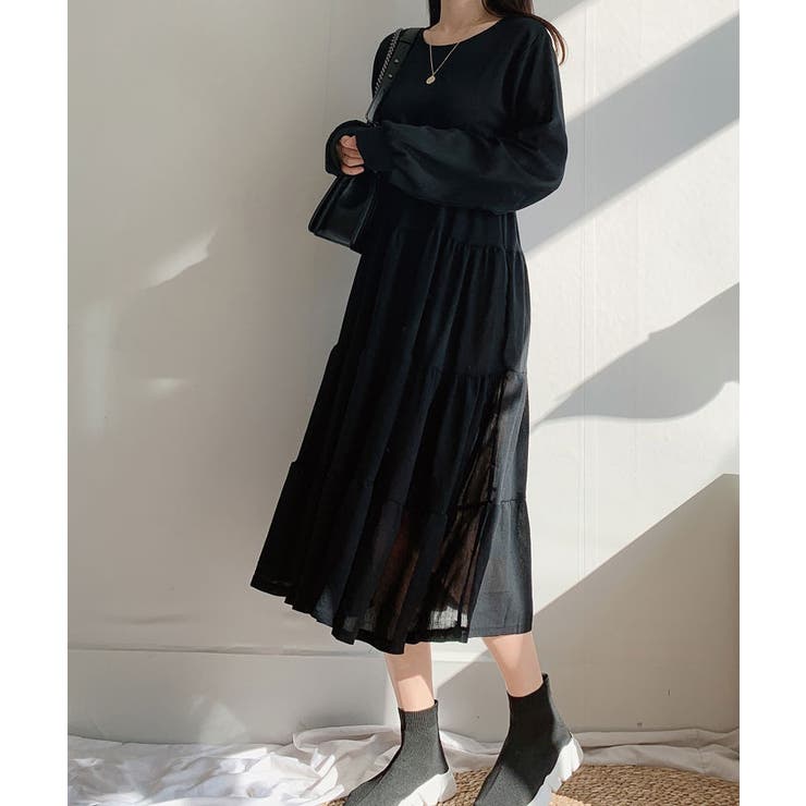 【美品】LEONARD ブラック ロングワンピース (カンカン)長袖 レオナールワンピース カンカン 新着】【中古】LEONARD(レオナール