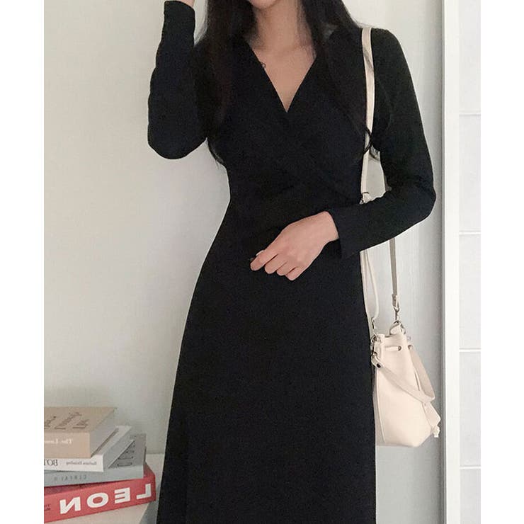 春深Ⅴネックねじりロングワンピース 長袖 春ワンピース[品番