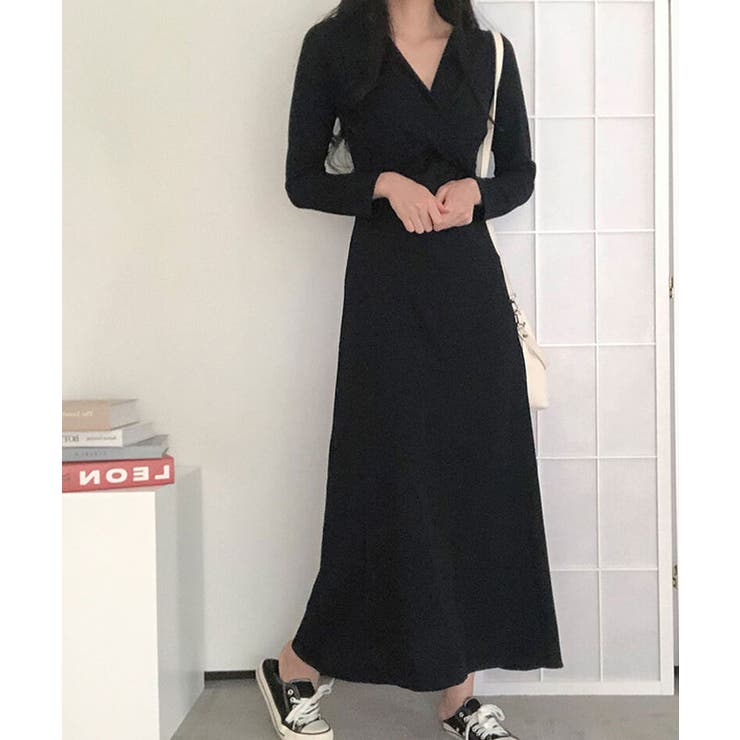 春深Ⅴネックねじりロングワンピース 長袖 春ワンピース[品番