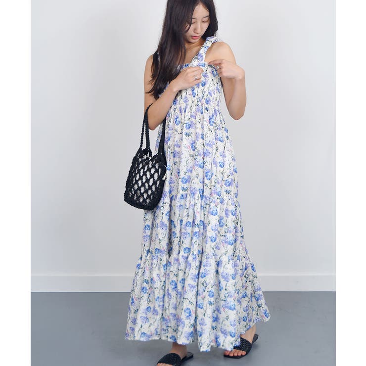 フラワー柄肩リボンキャミソールワンピース 韓国 春夏[品番：KH000014701]｜VIVID  LADY（ビビッドレディー）のレディースファッション通販｜SHOPLIST（ショップリスト）