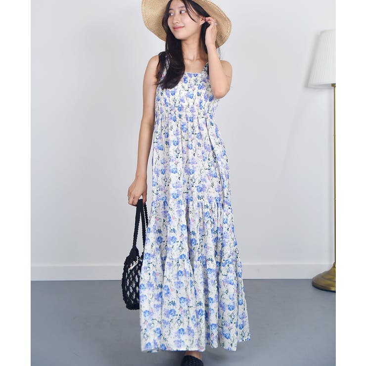 フラワー柄肩リボンキャミソールワンピース 韓国 春夏[品番：KH000014701]｜VIVID  LADY（ビビッドレディー）のレディースファッション通販｜SHOPLIST（ショップリスト）