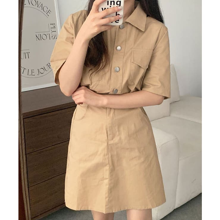 ANDMARY ベージュ ミニワンピース シャツ付き VIVID LADY（ビビッドレディー）の「シャツミニワンピース 夏