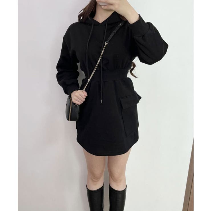 フードスウェットミニワンピ 裏起毛 ワンピース[品番：KH000015111