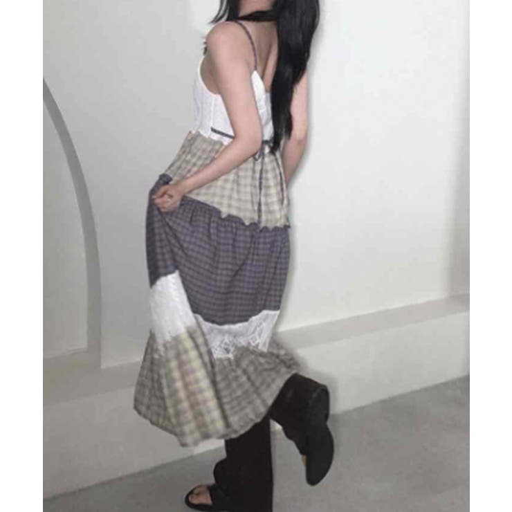 レース×チェック切替 キャミロングワンピース | VIVID LADY | 詳細画像3 