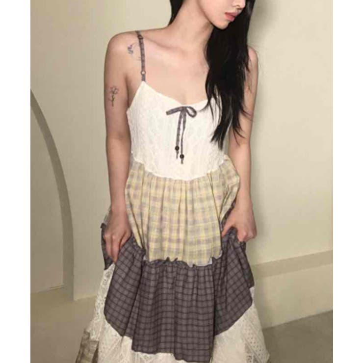 レース×チェック切替 キャミロングワンピース | VIVID LADY | 詳細画像5 