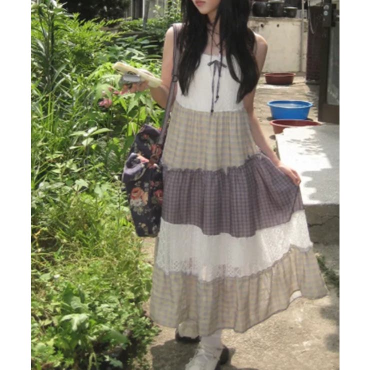 レース×チェック切替 キャミロングワンピース | VIVID LADY | 詳細画像12 