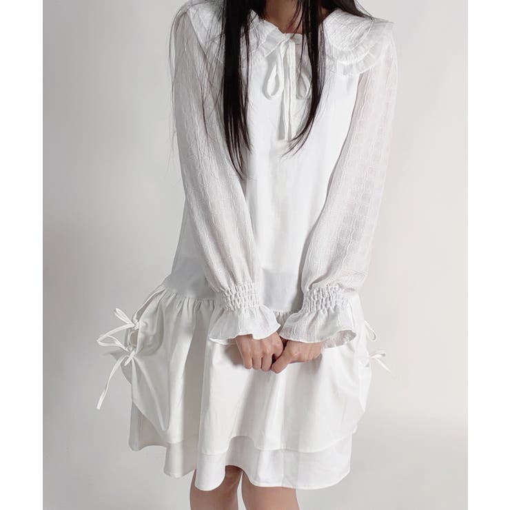 アイボリー | サイドリボン ティアード ノースリーブワンピース | VIVID LADY