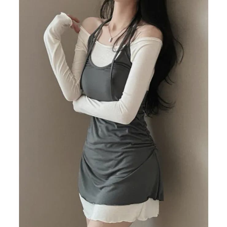 オフショルダー×ホルターネック レイヤードミニワンピース | VIVID LADY | 詳細画像3 