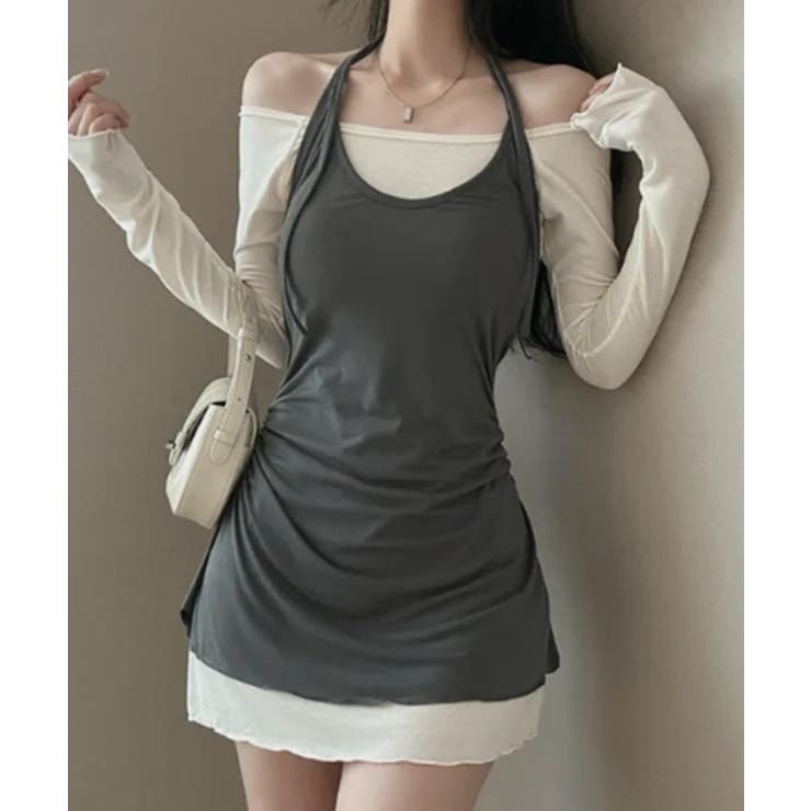 オフショルダー×ホルターネック レイヤードミニワンピース | VIVID LADY | 詳細画像1 