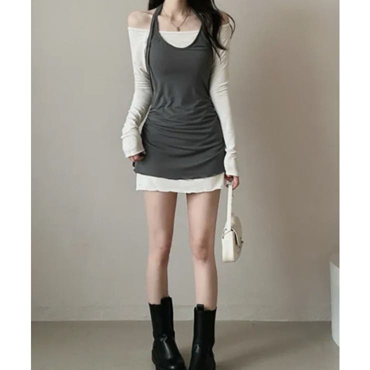 オフショルダー×ホルターネック レイヤードミニワンピース | VIVID LADY | 詳細画像5 