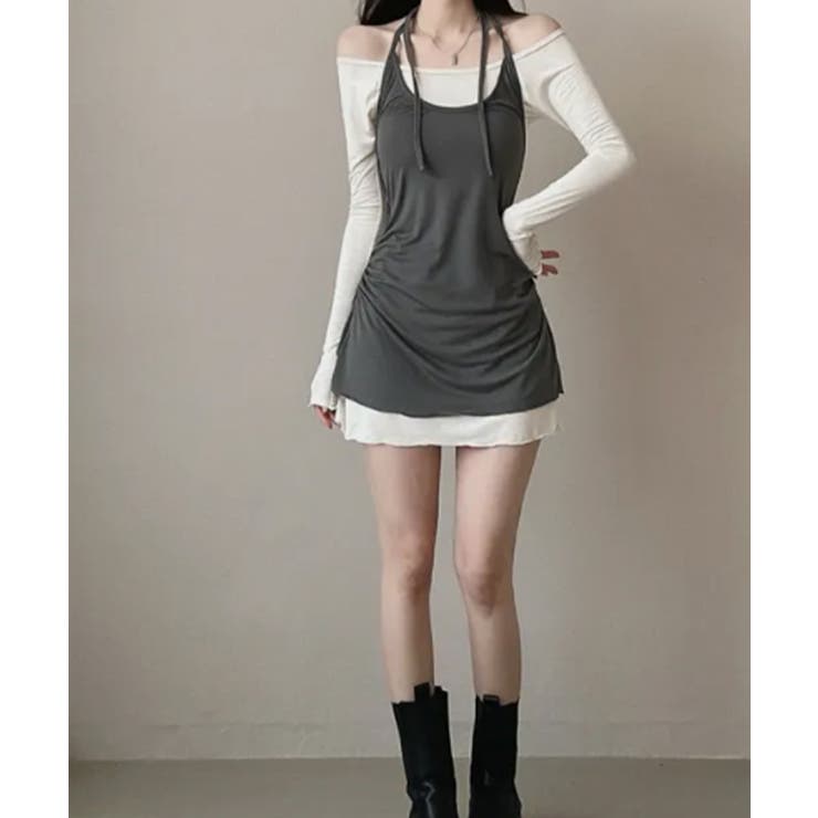 オフショルダー×ホルターネック レイヤードミニワンピース | VIVID LADY | 詳細画像7 