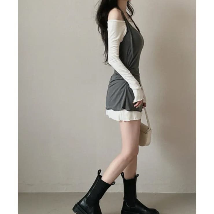 オフショルダー×ホルターネック レイヤードミニワンピース | VIVID LADY | 詳細画像8 