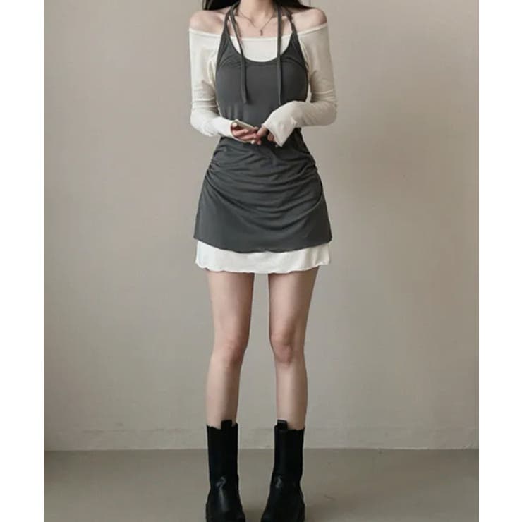 オフショルダー×ホルターネック レイヤードミニワンピース | VIVID LADY | 詳細画像9 