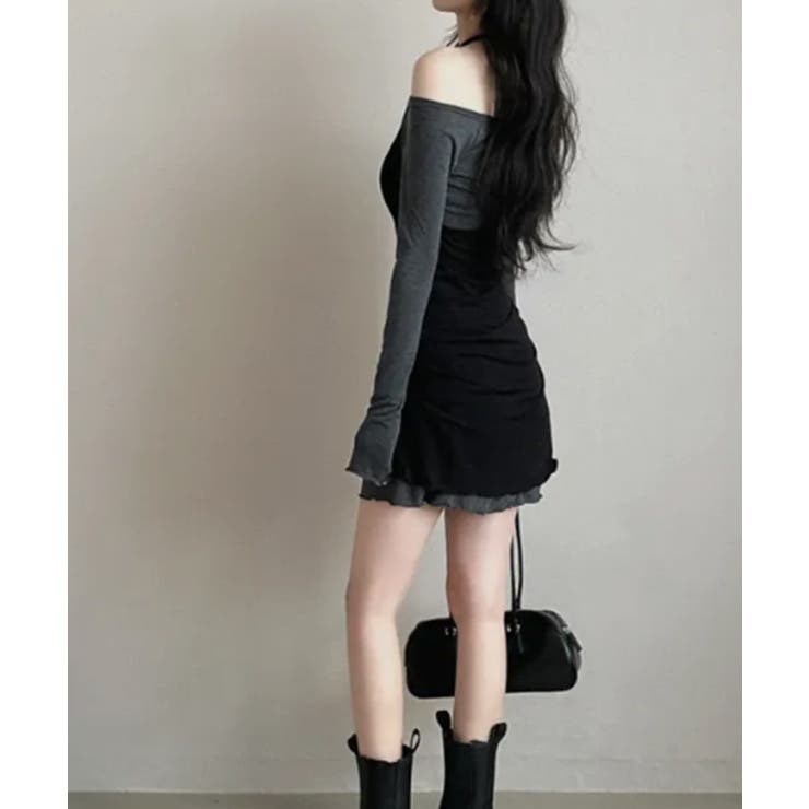 オフショルダー×ホルターネック レイヤードミニワンピース | VIVID LADY | 詳細画像13 