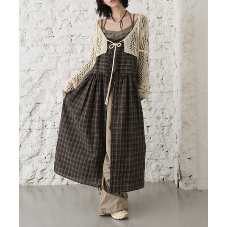 チェック柄 フロントリボン レイヤードキャミワンピース | VIVID LADY | 詳細画像2 