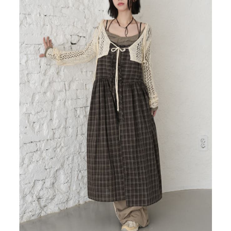 チェック柄 フロントリボン レイヤードキャミワンピース | VIVID LADY | 詳細画像5 