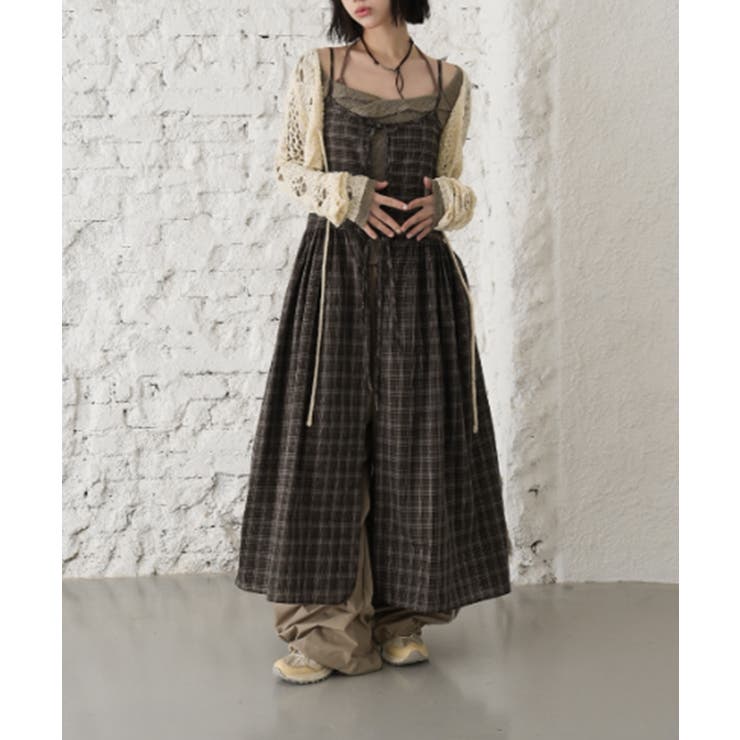 チェック柄 フロントリボン レイヤードキャミワンピース | VIVID LADY | 詳細画像6 