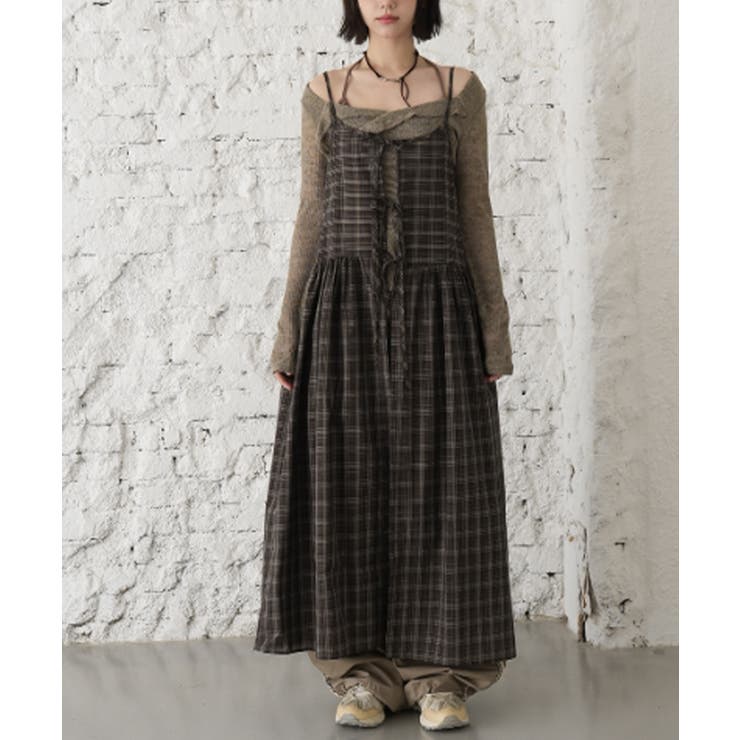 チェック柄 フロントリボン レイヤードキャミワンピース | VIVID LADY | 詳細画像1 