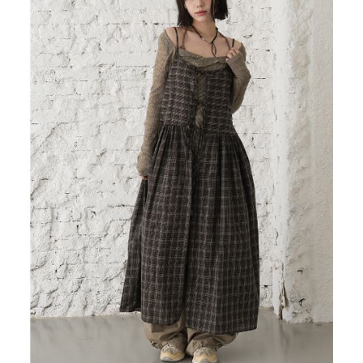 チェック柄 フロントリボン レイヤードキャミワンピース | VIVID LADY | 詳細画像8 