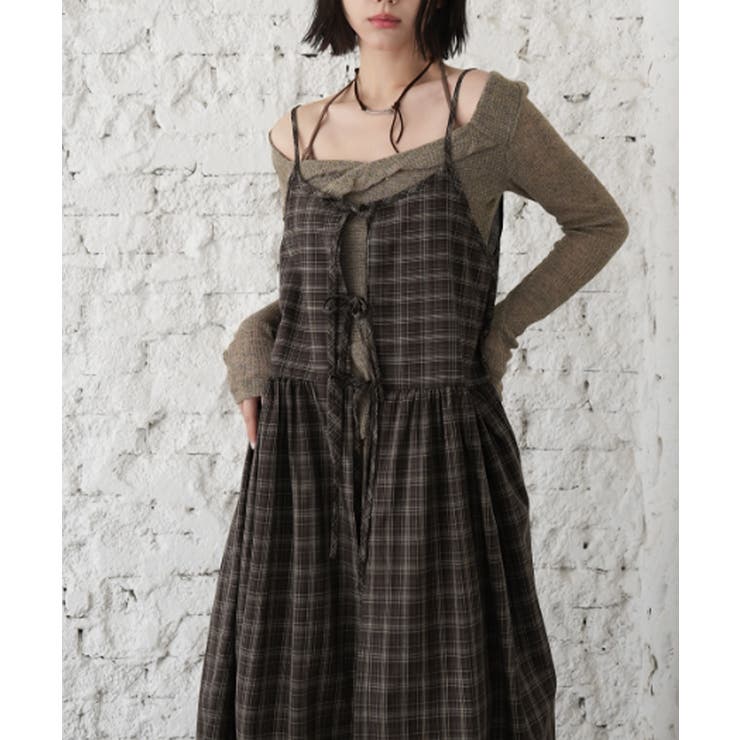 チェック柄 フロントリボン レイヤードキャミワンピース | VIVID LADY | 詳細画像9 