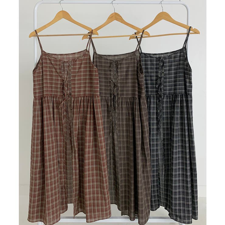 チェック柄 フロントリボン レイヤードキャミワンピース | VIVID LADY | 詳細画像32 