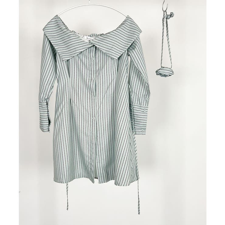 ストライプ オフショルダー ワンピース[品番：KH000014918]｜VIVID