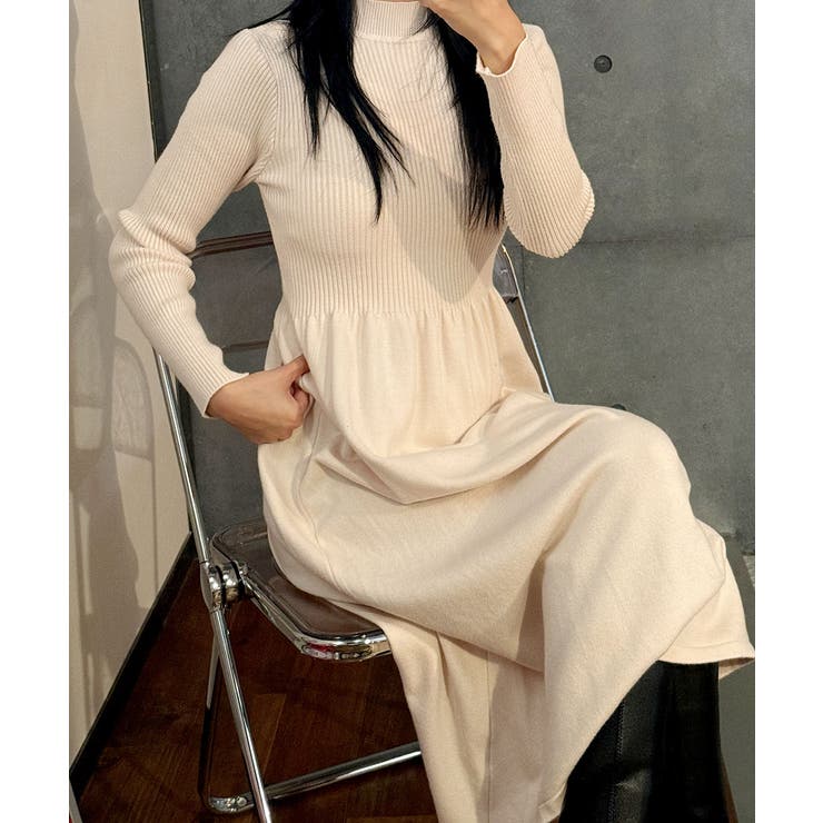 MAISON de R 麻レーヨンハイネックワンピース ロング 半袖 日本