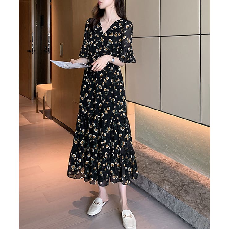 フラワーワンピース レディース マキシ丈ワンピース[品番