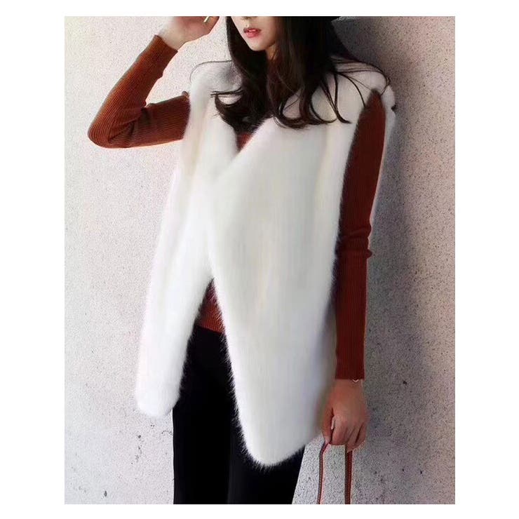 ホワイト | シンプルなデザインのファーベスト レディース エコファー | VIVID LADY