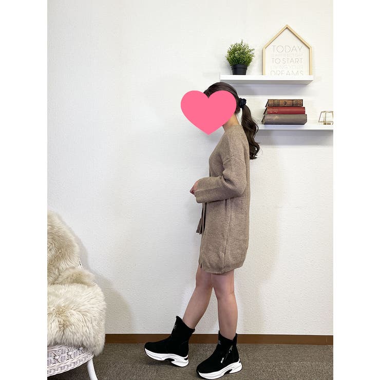 three dots｜ベルト付ロングニットカーディガン