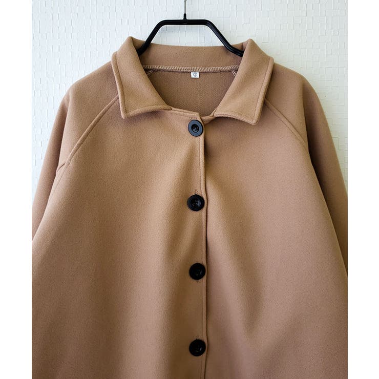 クリーム色 コート ボリューム袖 大きいサイズ ラグランボリューム袖ロングコート（OtonaSMILE