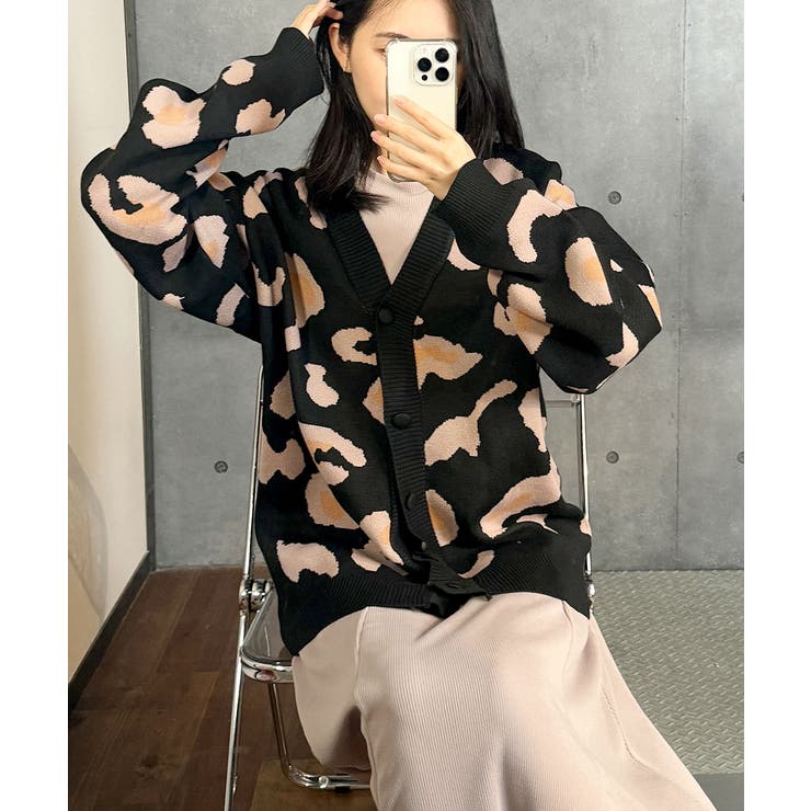 レオパードニットカーディガン レディース カーディガン[品番