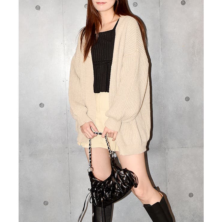 オーバーフィットオープンニットカーディガン レディース ミディアム丈  