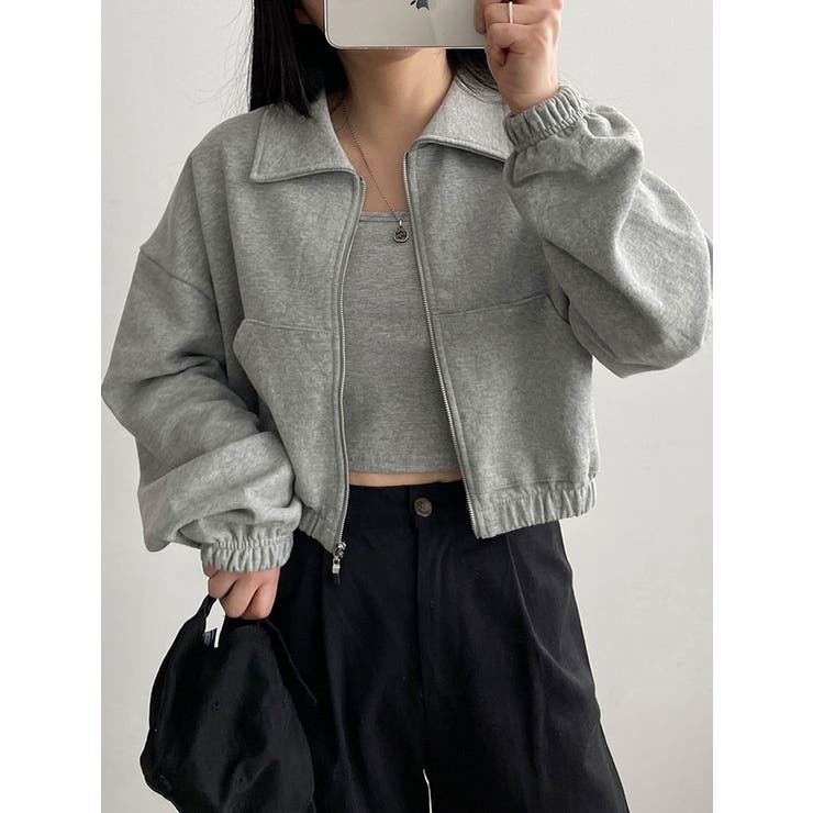 クロップド丈襟付きジップアップトレーナー レディース 春先行 | VIVID LADY | 詳細画像2 