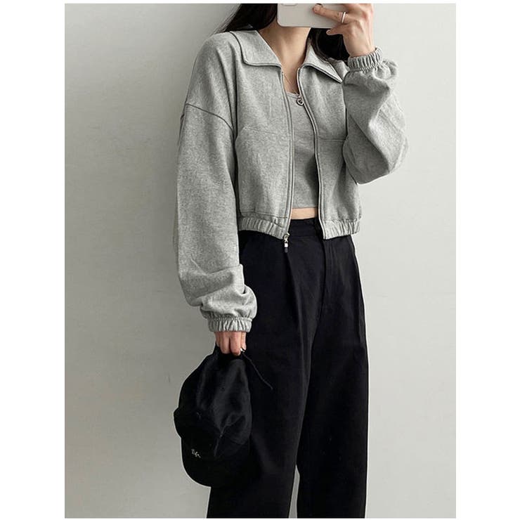 クロップド丈襟付きジップアップトレーナー レディース 春先行 | VIVID LADY | 詳細画像3 