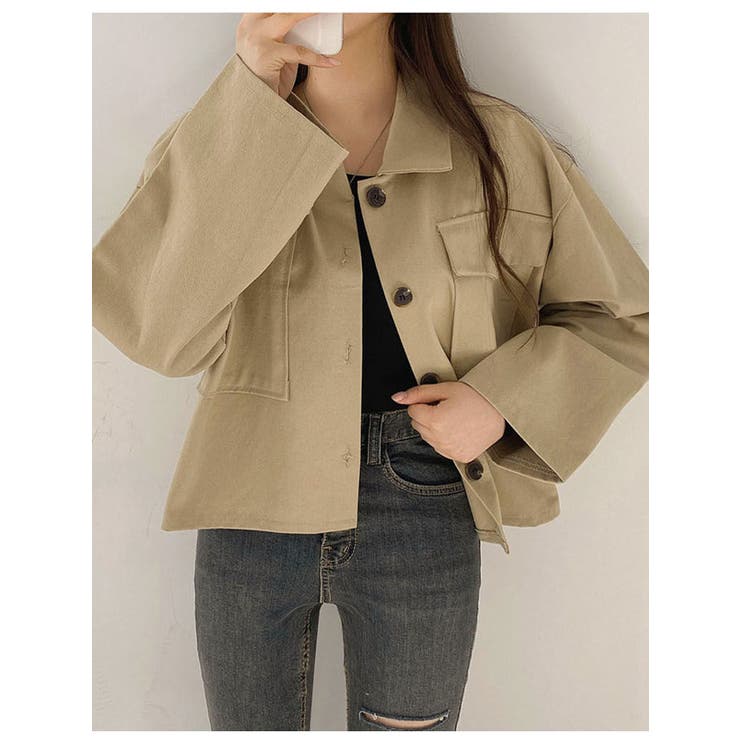 コットンポケットジャケット レディース 長袖[品番：KH000012758