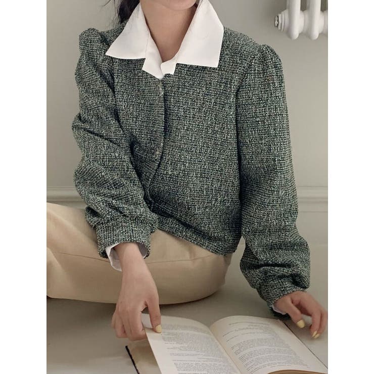 ツイードvネックパフシャーリングジャケットレディース 秋 ツイード | VIVID LADY | 詳細画像8 