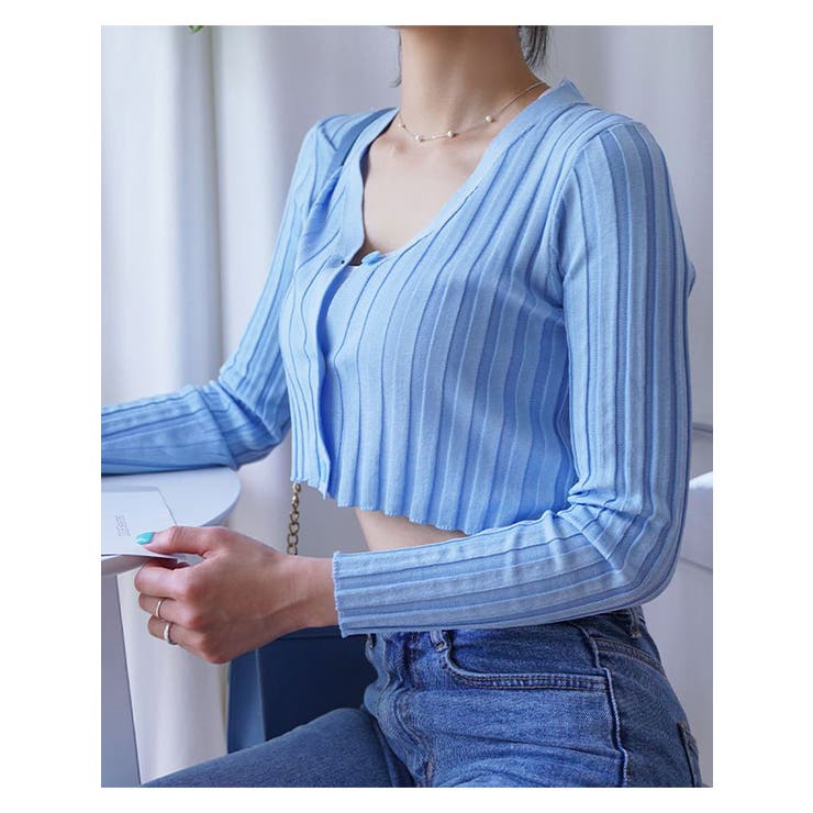 クロップドリブカーディガン長袖 Y2K 全5色 | VIVID LADY | 詳細画像15 