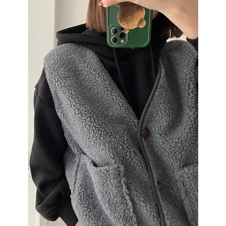 ボタンフリースベストもこもこ 全3色 レディース[品番：KH000013104