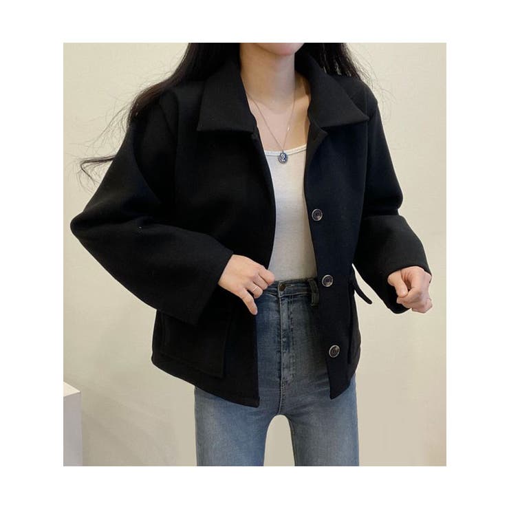 ブラック | モダンショート丈ステンカラージャケット 全3色 レディース | VIVID LADY