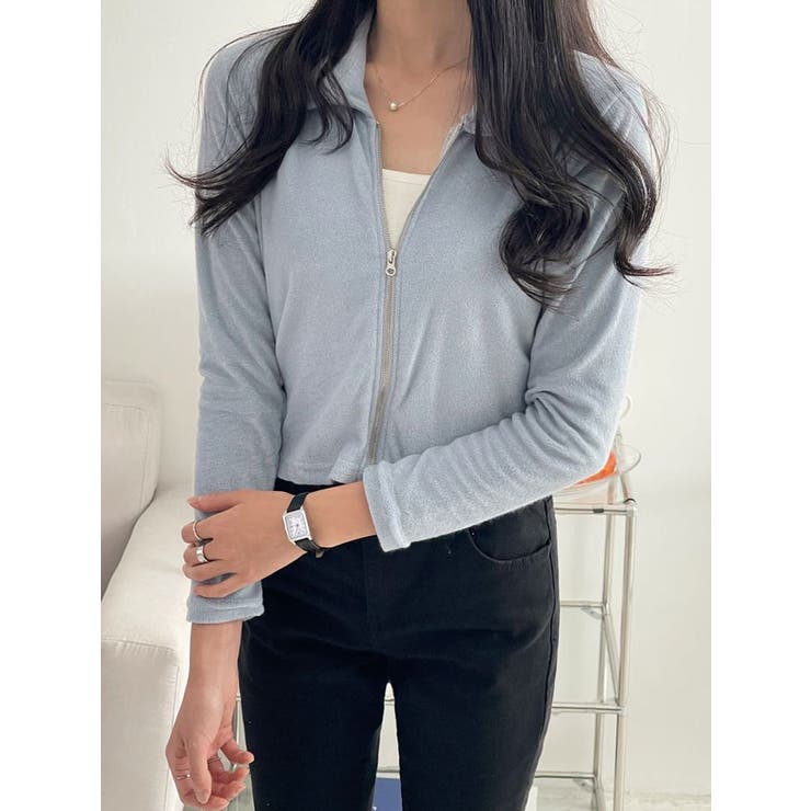 スカイブルー | 襟付きジップアップジャケット 全5色 レディース | VIVID LADY