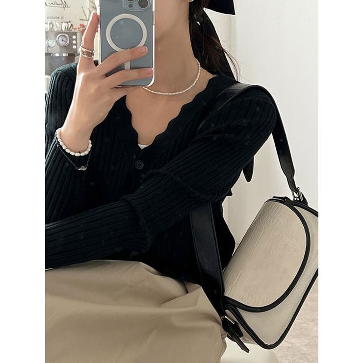 春Vネックリブフリルカーディガンショート丈 全5色 レディース[品番