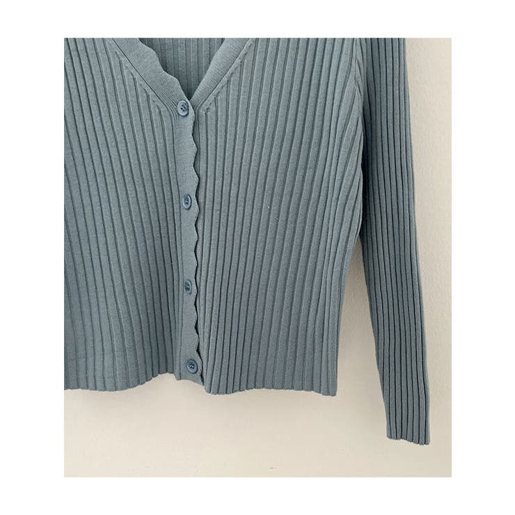 春Vネックリブフリルカーディガンショート丈 全5色 レディース[品番