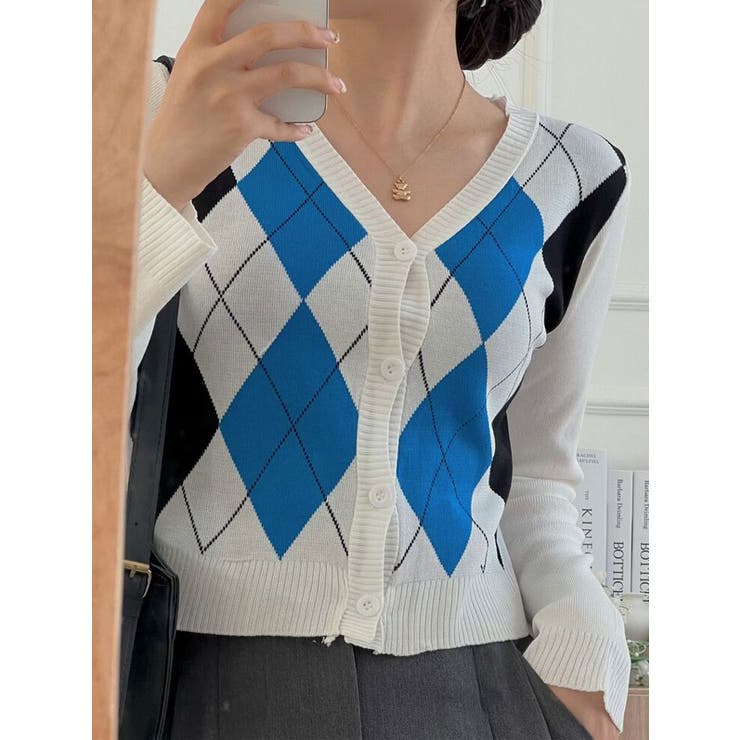 春アーガイル柄vネックカーディガン 全2色 レディース[品番：KH000013492]｜VIVID  LADY（ビビッドレディー）のレディースファッション通販｜SHOPLIST（ショップリスト）